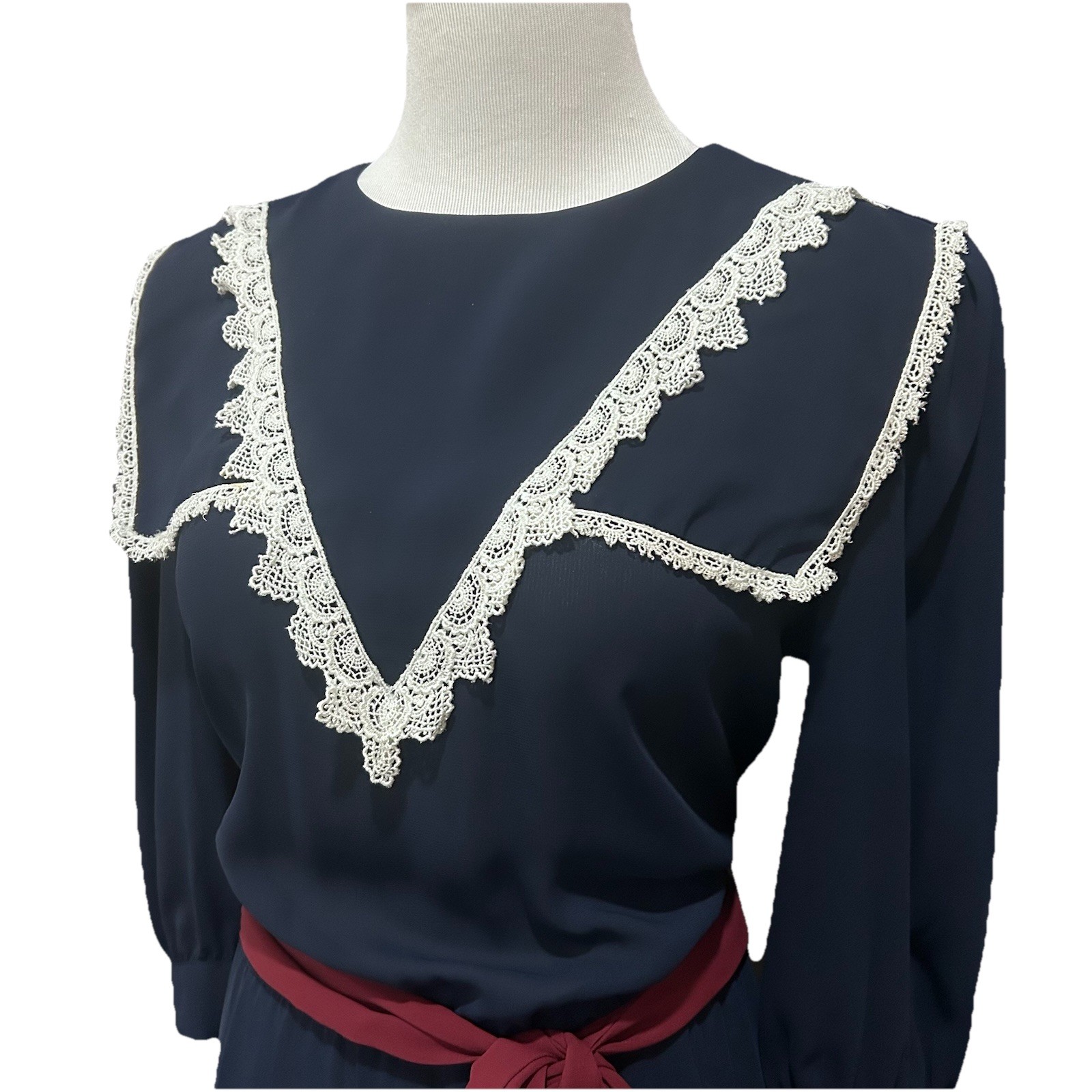 Vintage Women’s 80s Sailor Nautical Prairie Navy White Dress Midi 10