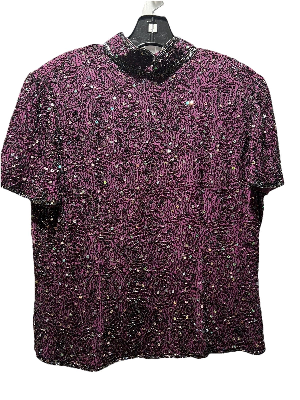 ADRIANNA PAPPEL GORGEOUS Top Blouse PLUM BEADED SEQUINS-Silk Vintage 12