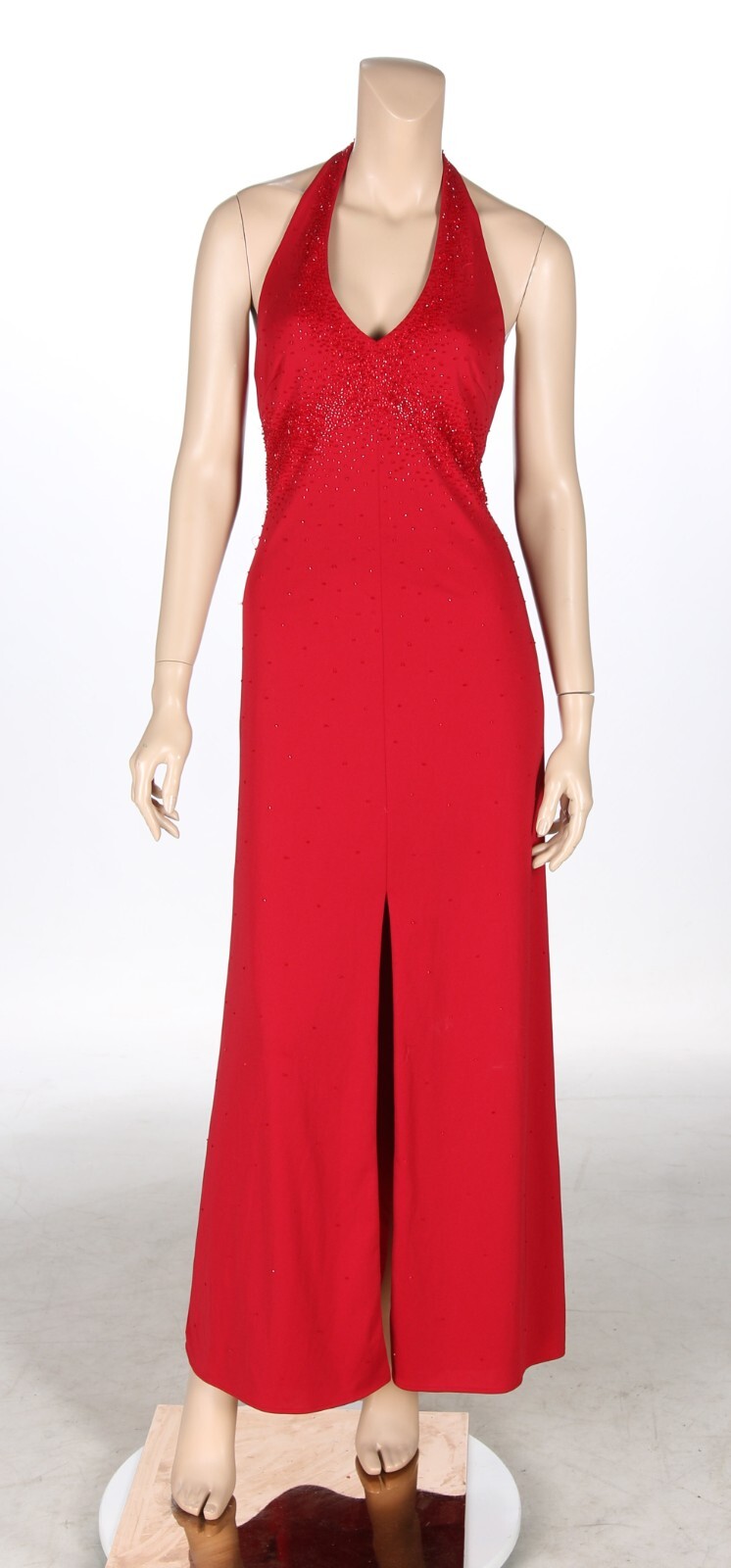 De Laru Vintage 90s 00s Red Beaded Halter Prom Party Dress sz 7/8