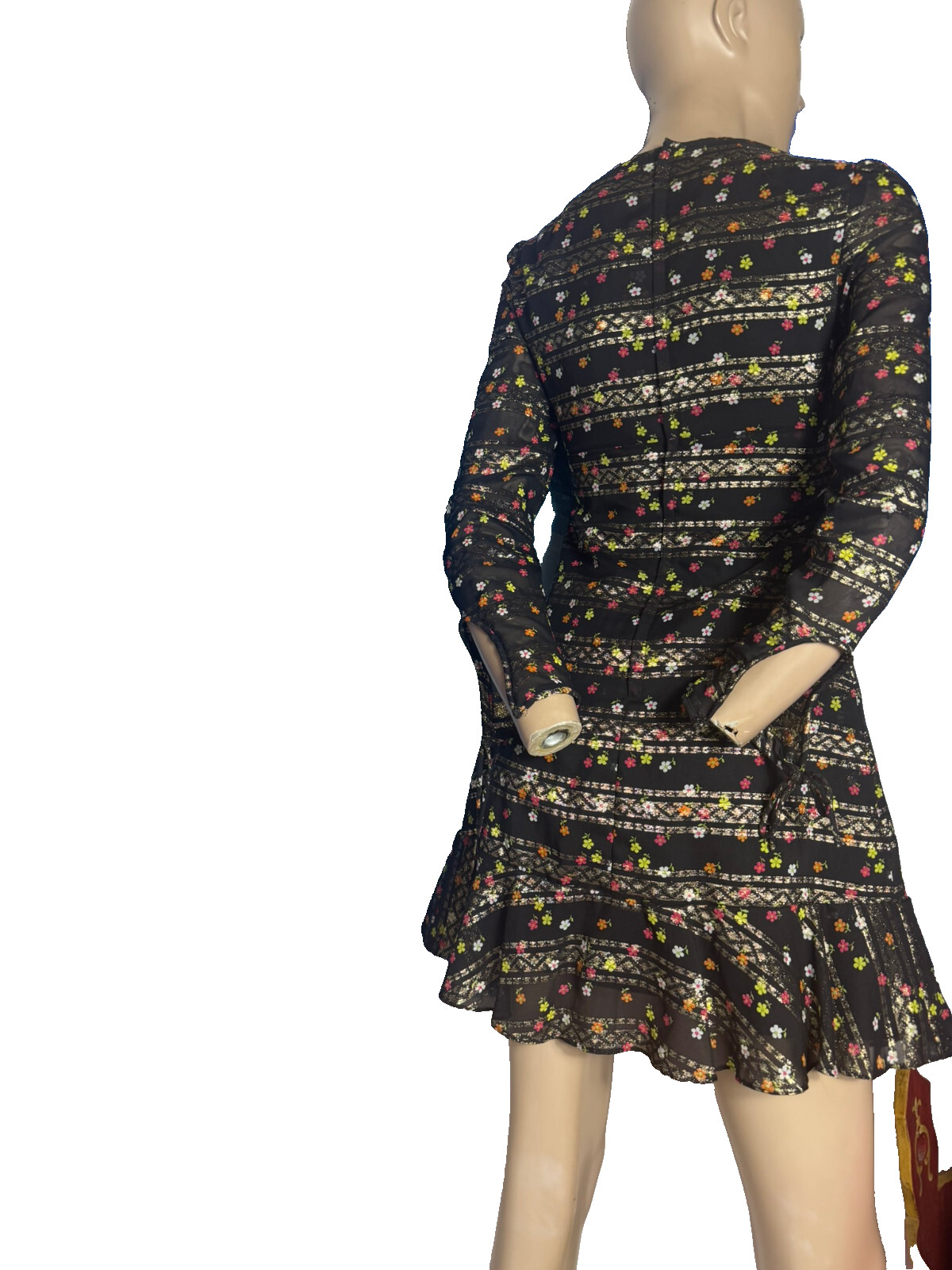 70s Vintage Dress Mini Dress Black Multicolor Floral Silver Lurex Falben ABBA XS
