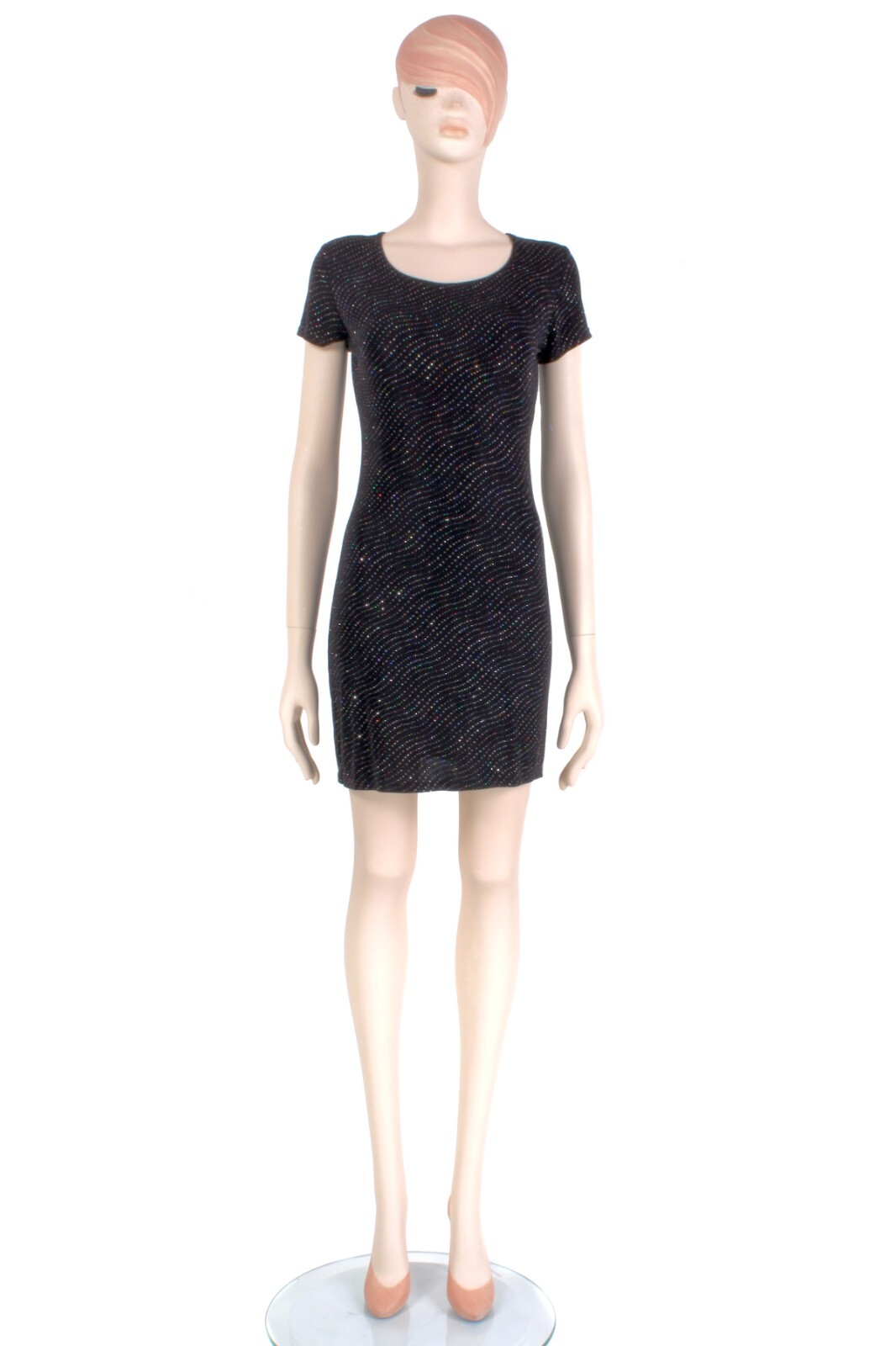 S Vintage 1990s ULTIMATE Blues Black Rainbow Glitter Mini Party Dress 80s 90s