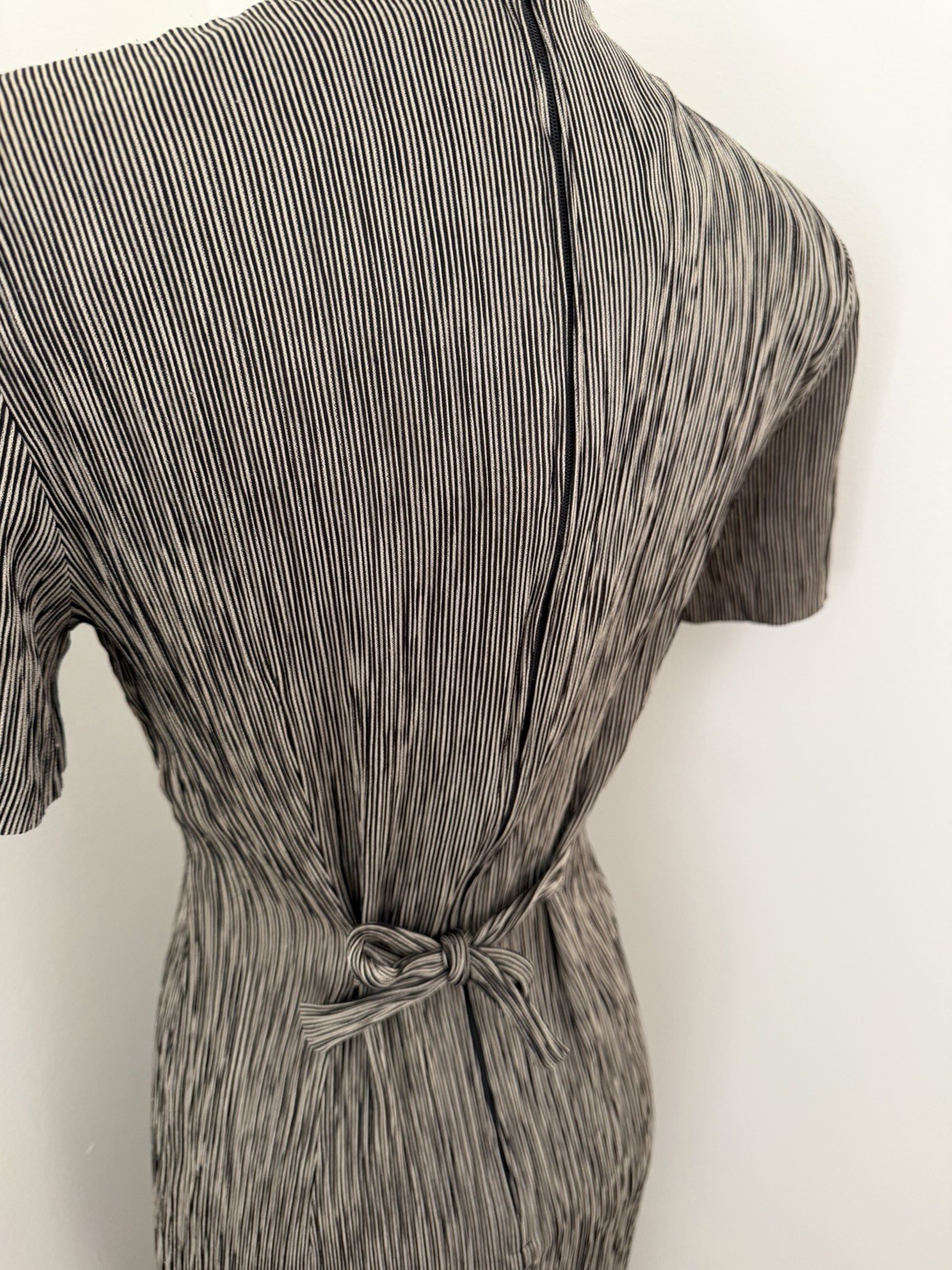 Vintage 90s Button Front Midi Dress Tan Gray