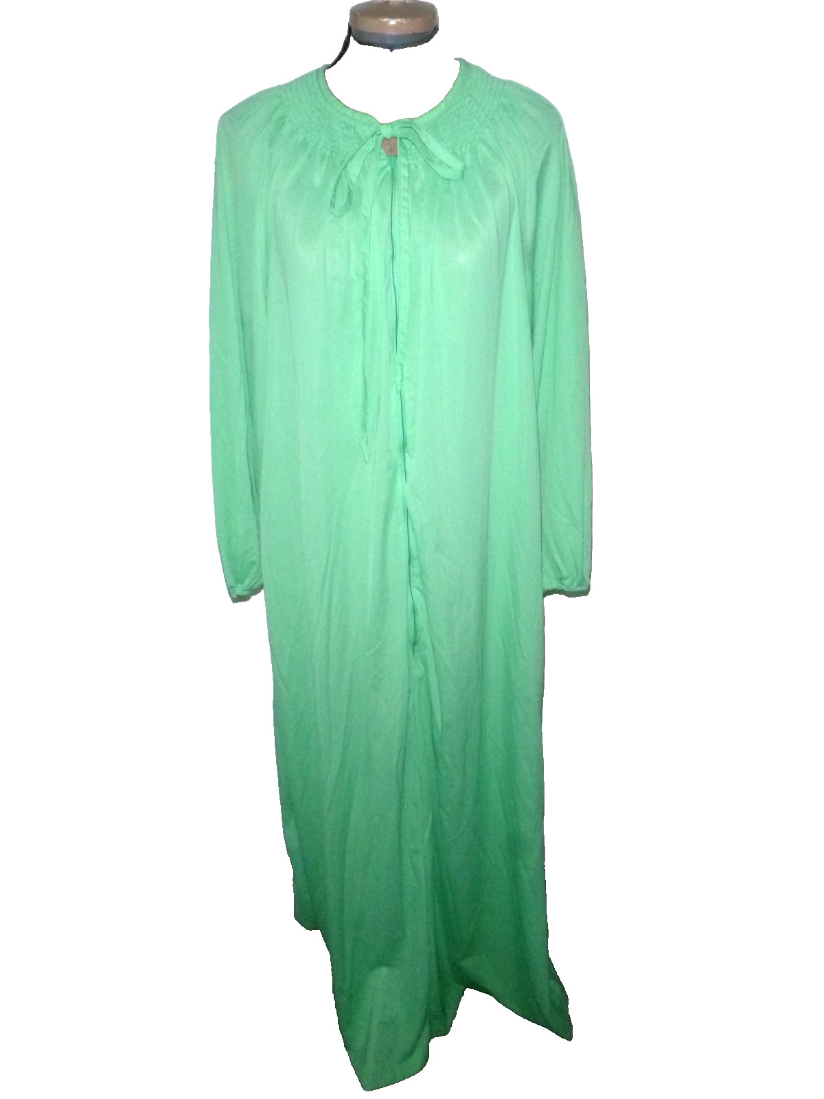 Vintage 70’s Evelyn Pearson Mint Green Half Zip Nylon Robe Nightgown Smocked M/L