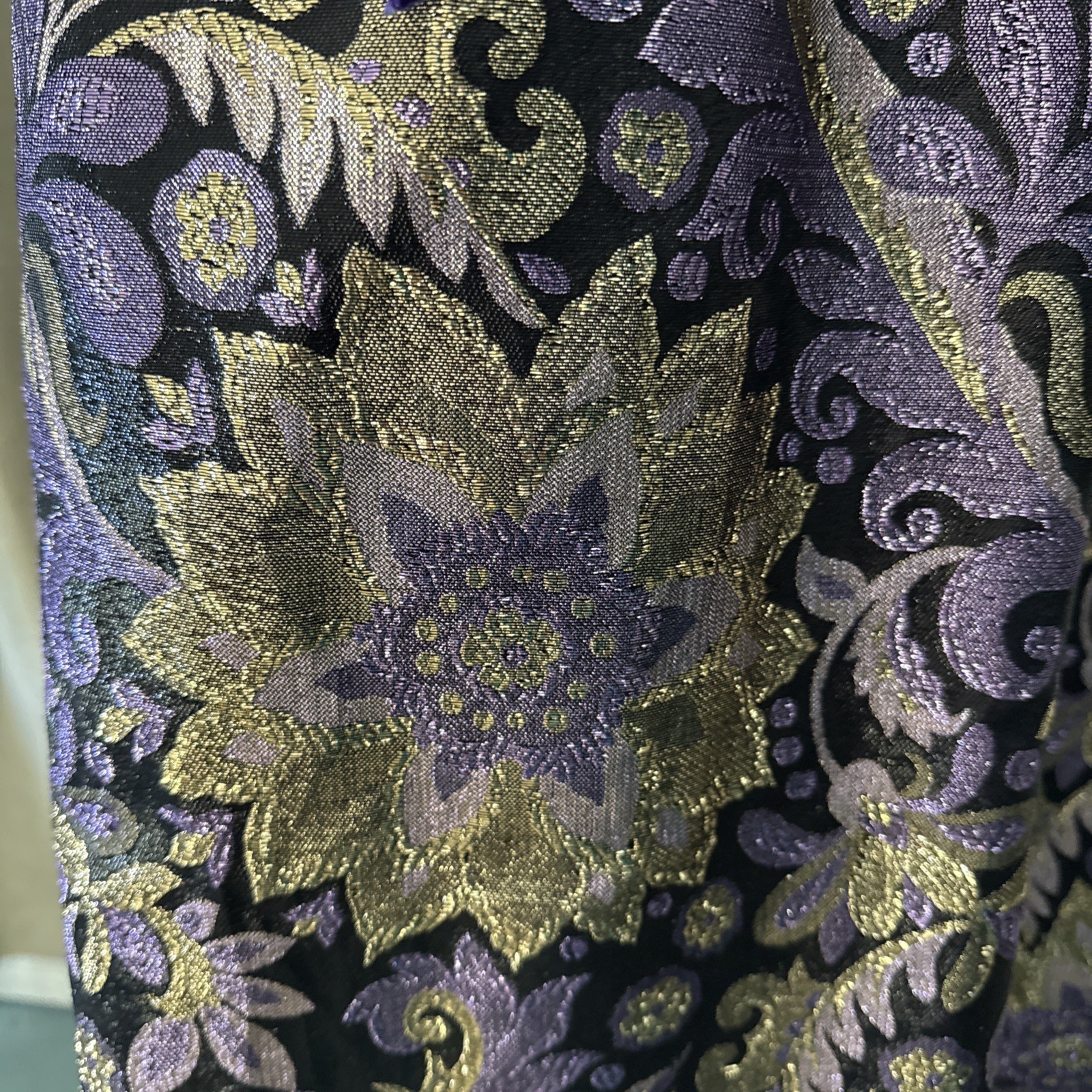 VTG Kent Originals Purple Velvet V Neck Brocade Black Gold Velvet Empire Gown