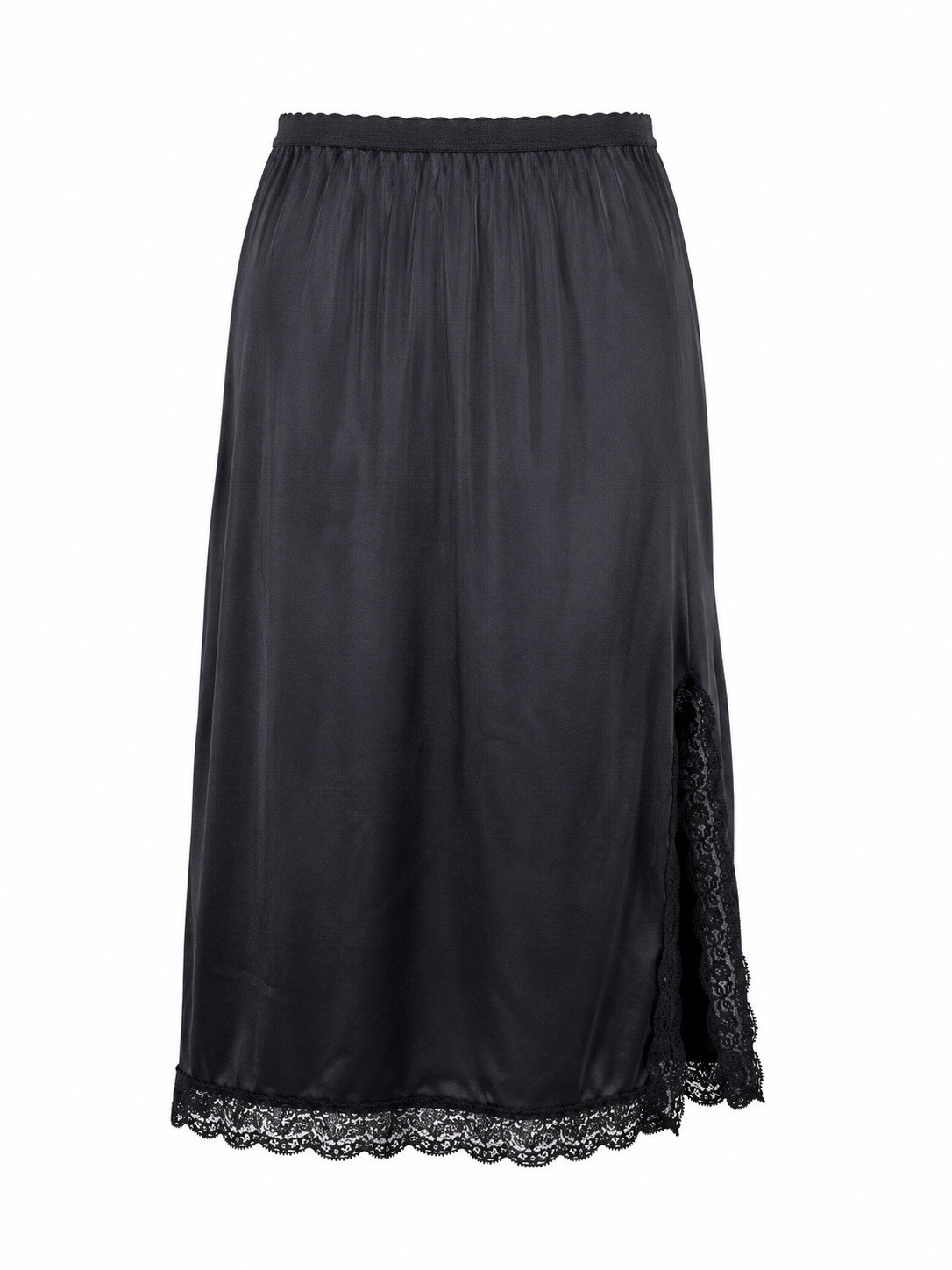 Vintage Velrose Black Maxi Slip Medium 36” Nylon Lace Trim Elastic Waist USA