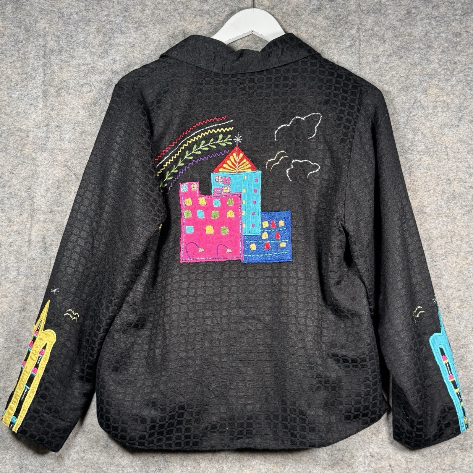 Vintage Womens Midnight Velvet Black Colorful Embroidered Jacket Size S 19×24