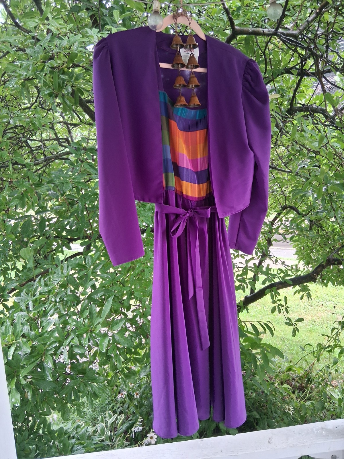 Vintage 1980s Caron Chicago 3-piece Purple Plaid Flowy Cottagecore Sundress Suit