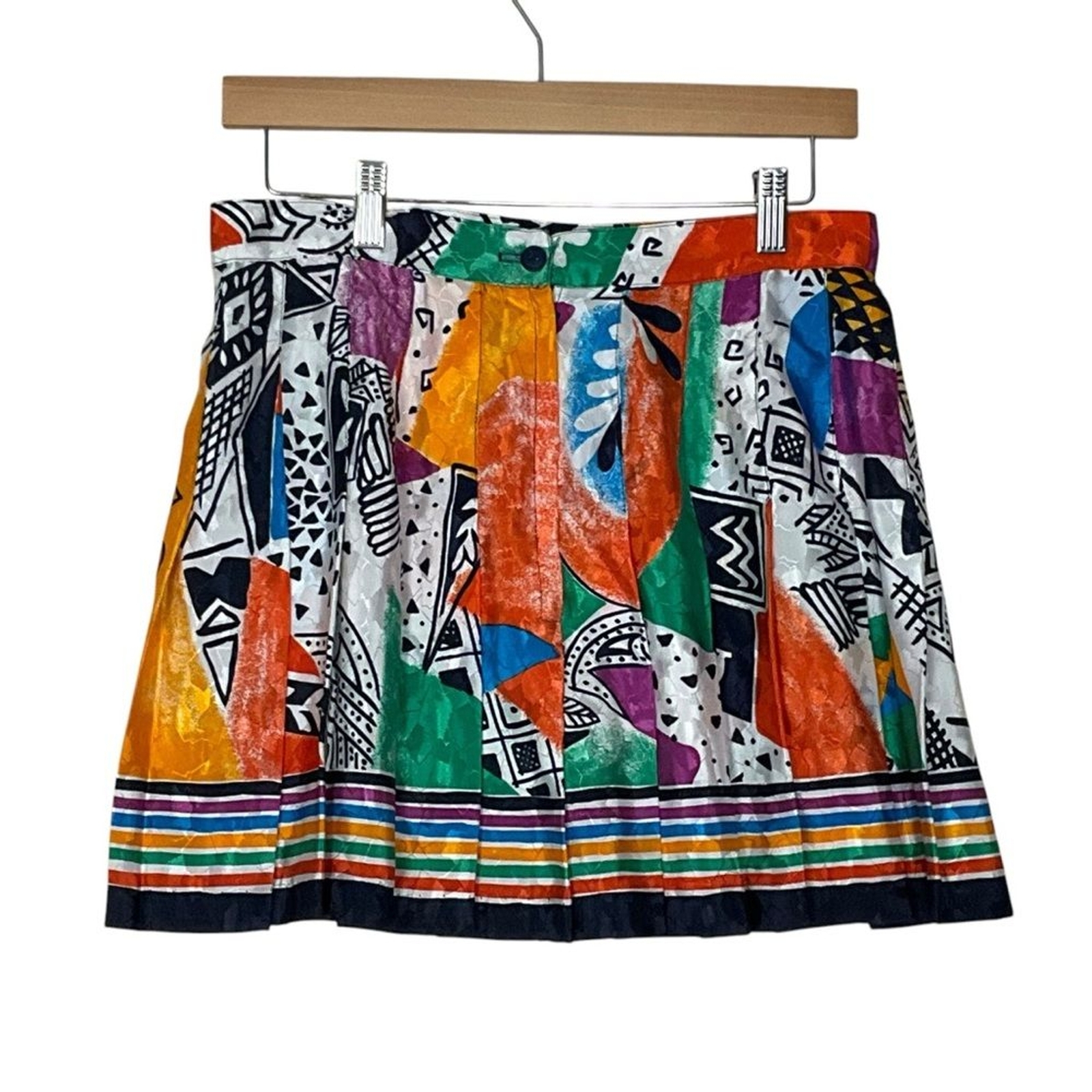 vtg TAIL sz 12 Tennis Skirt Pleated Unlined USA Back Zip + Button Silky Multi