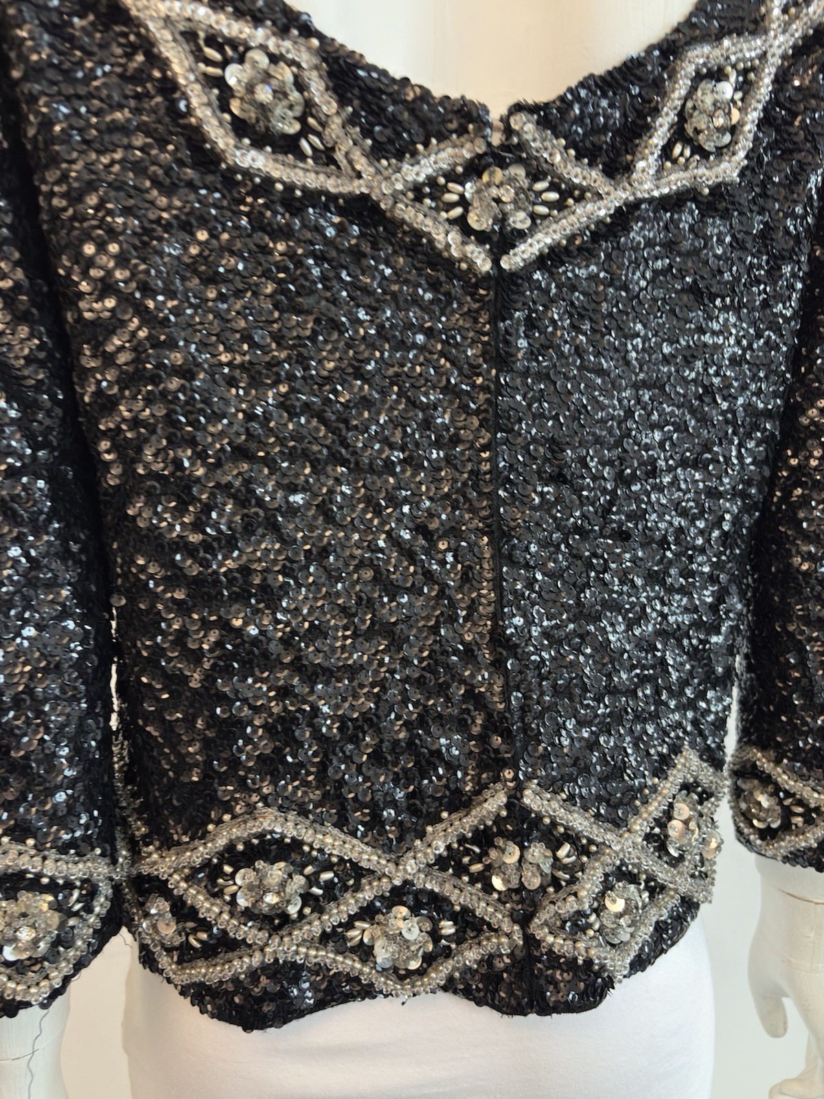 Vintage 60s Black Sequin Sweater -Rare Find Size Medium Made In Hong