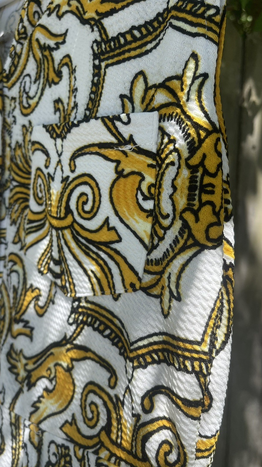 Vintage 70s Jumpsuit Wide Leg Palazzo Gold Psychedelic Baroque print – size M