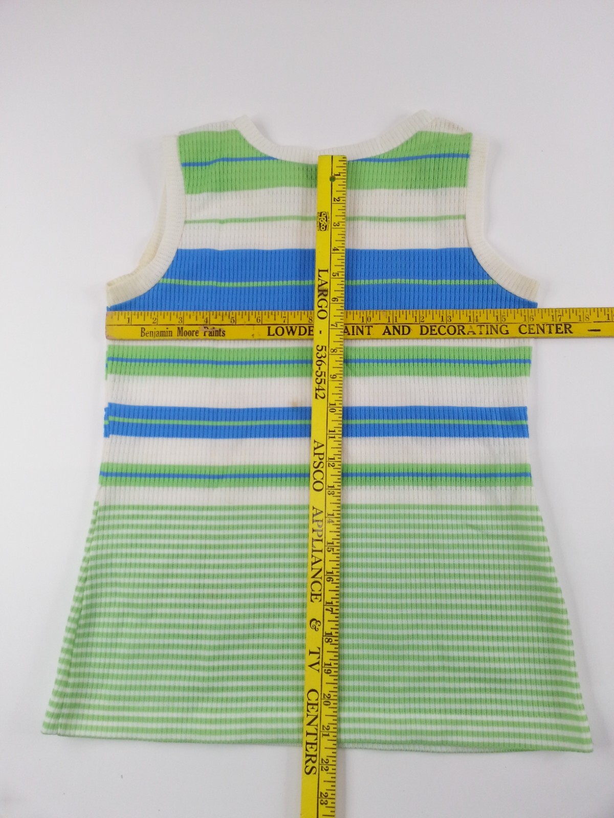 Vintage Retro 1970s Lucky Tops L & K Size M Tank Top Line Green Blue Sleeveless