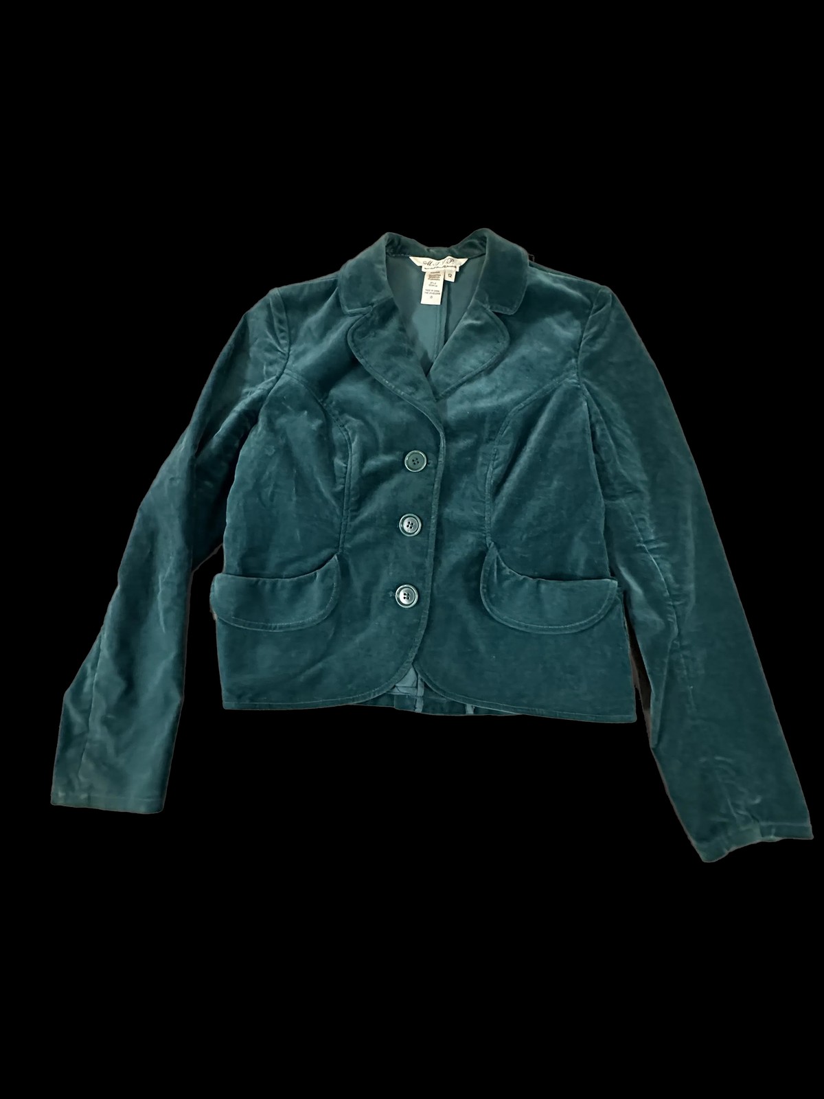 Vtg M.S.S.P. Max Studio Womens Velvet Cotton Blazer Jacket Size 12 Teal