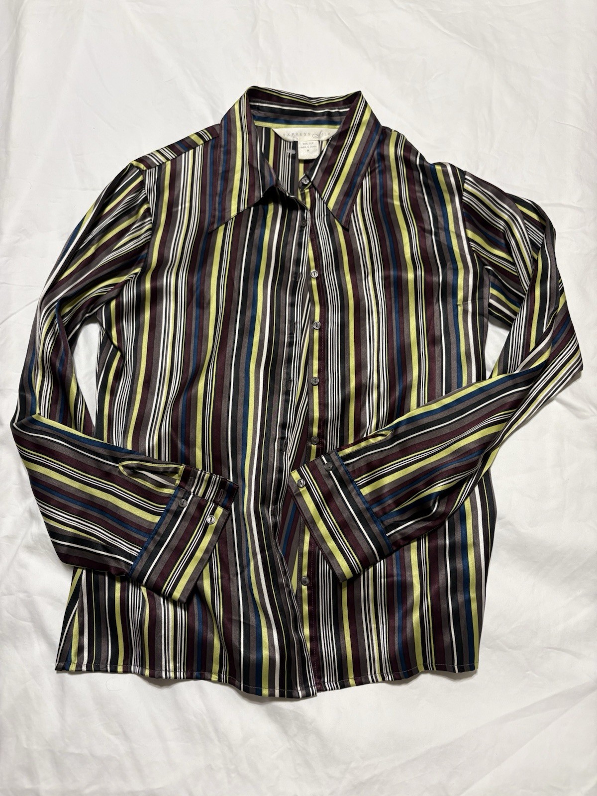 Vintage 1999 Express Silk Striped Button Down Shirt M NWOT Y2K 90s