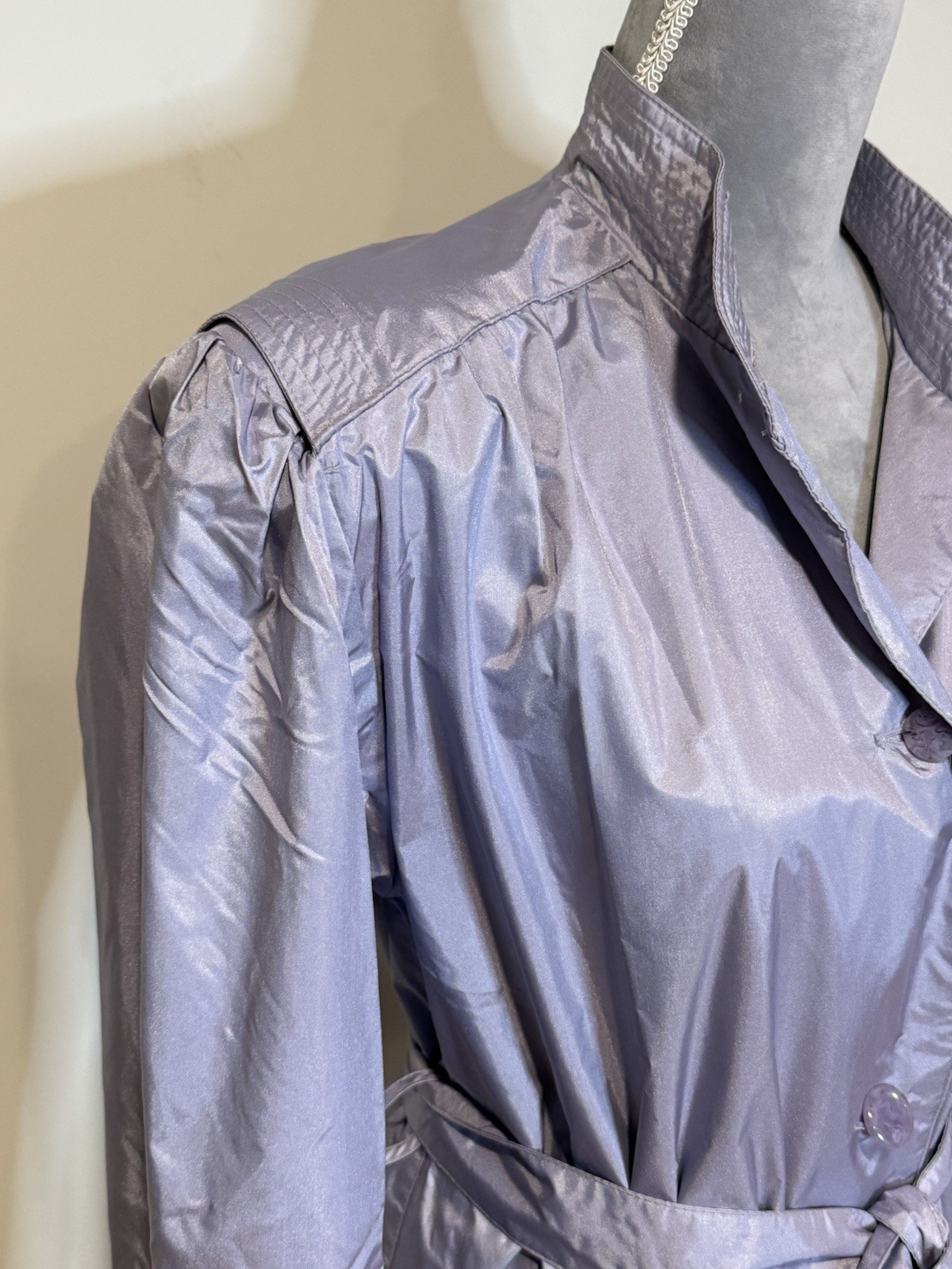 Vintage 80s Trench Coat Lightweight Nylon Women’s Rain Jacket Purple Metallic 10