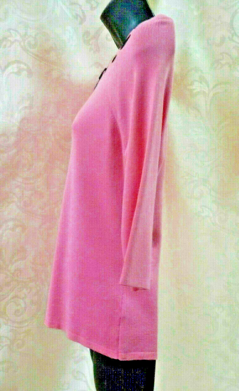 Vintage Joseph A. 1990’s Top Size M Pink Black Ribbon Trim 3/4 Sleeve Viscose Bl