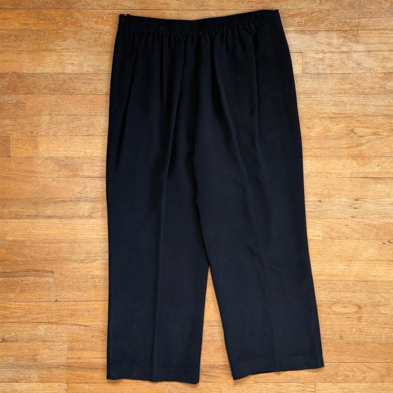 Vintage Black Silk Pants Womens Plus Size 1X 35-38″ Waist Wide Leg Trousers