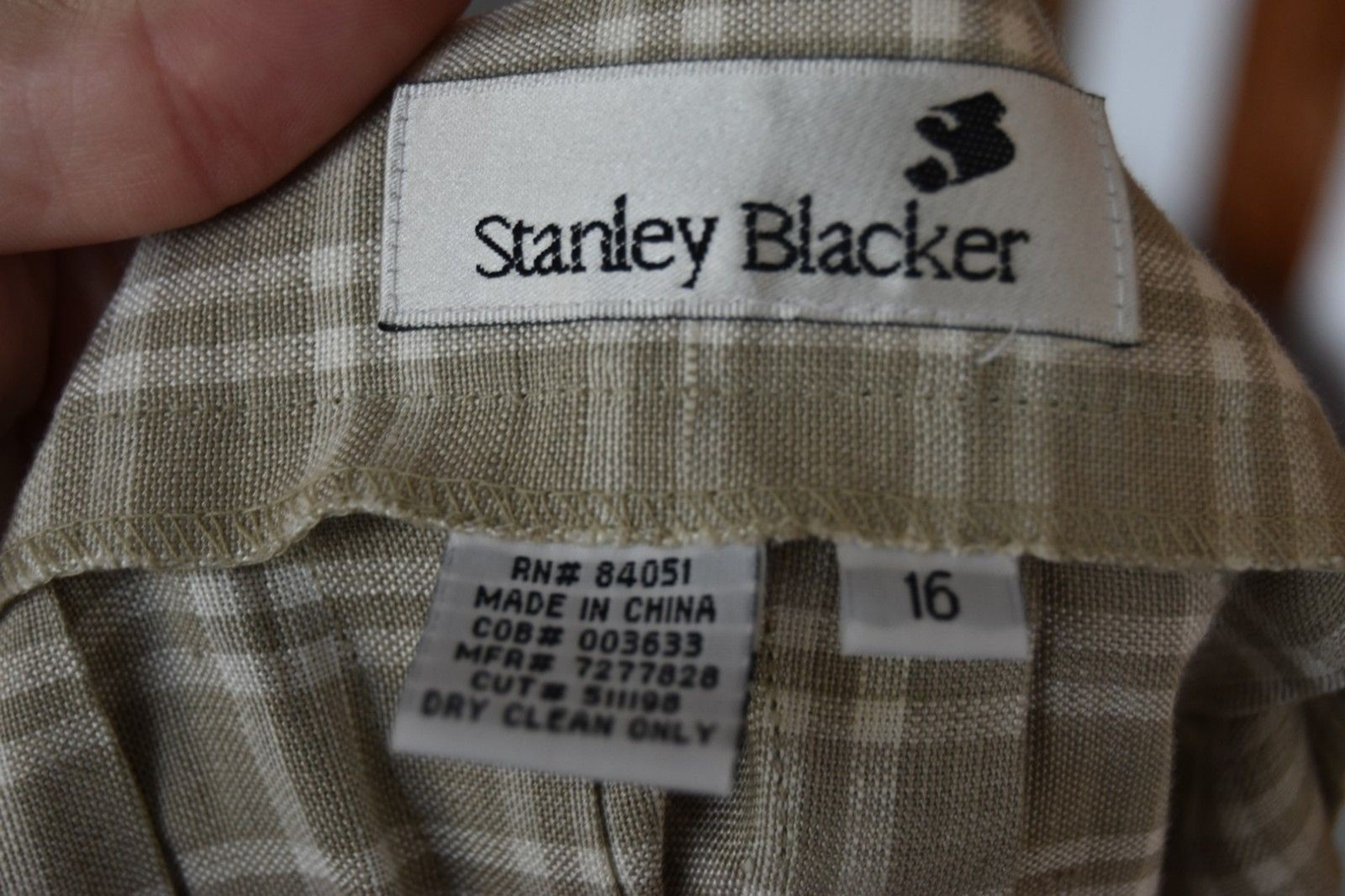 Vintage 80s Plaid Skirt Stanley Blacker Linen Blend Beige and White Size Large