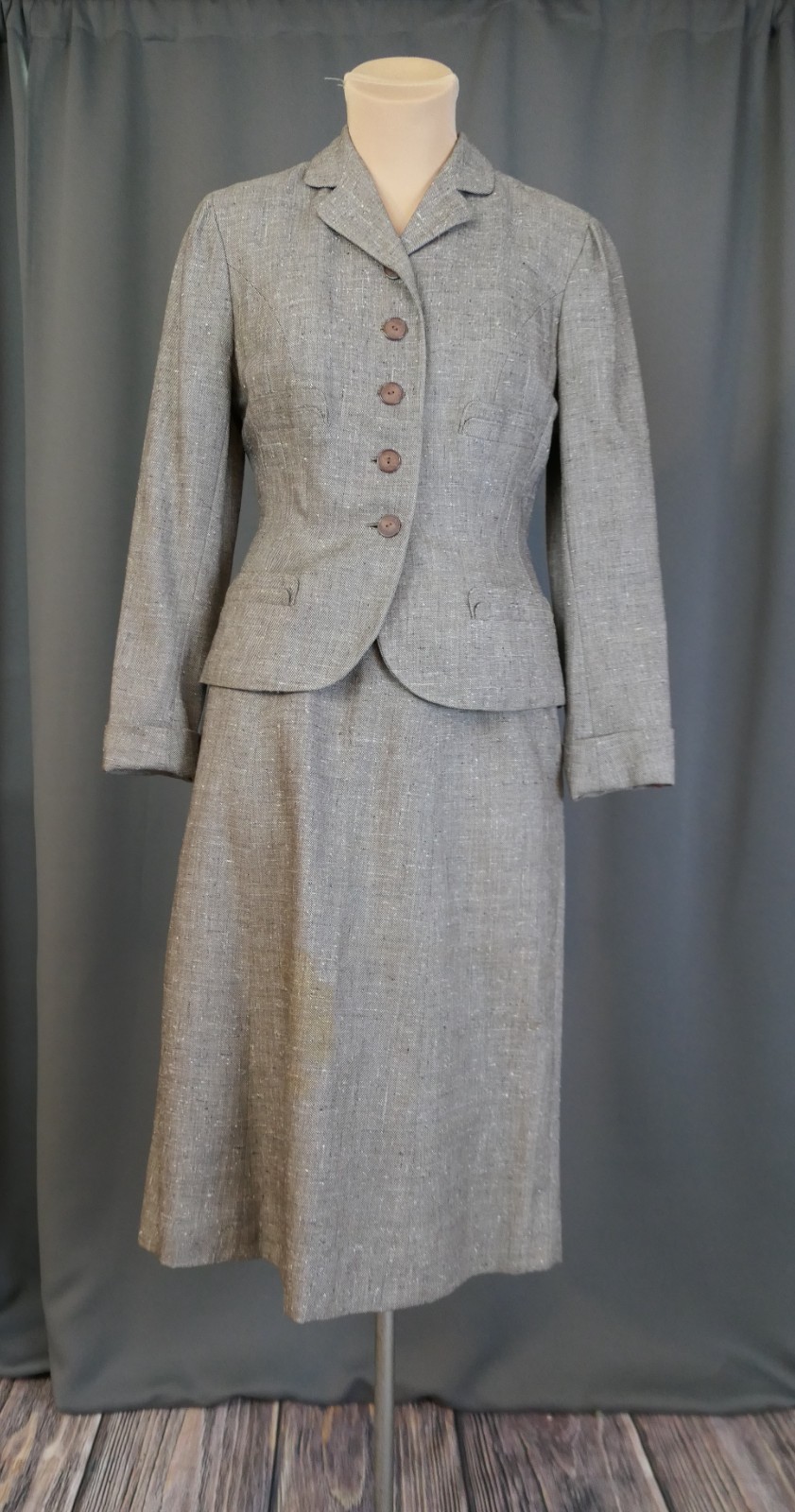 Vintage 1950s Tailored Brown Suit Jacket, 33 bust Junior Size, + damaged skirt