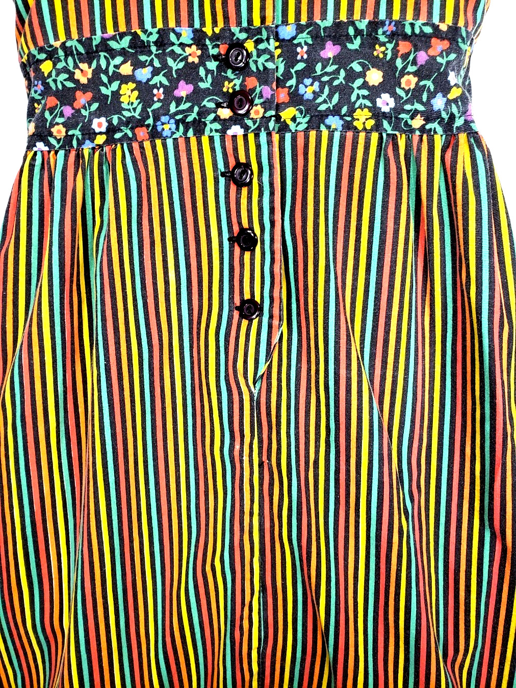 Vtg Candy Stripe Smock Cotton Bib Dress Hukapoo 1970s Womens XS extra small
