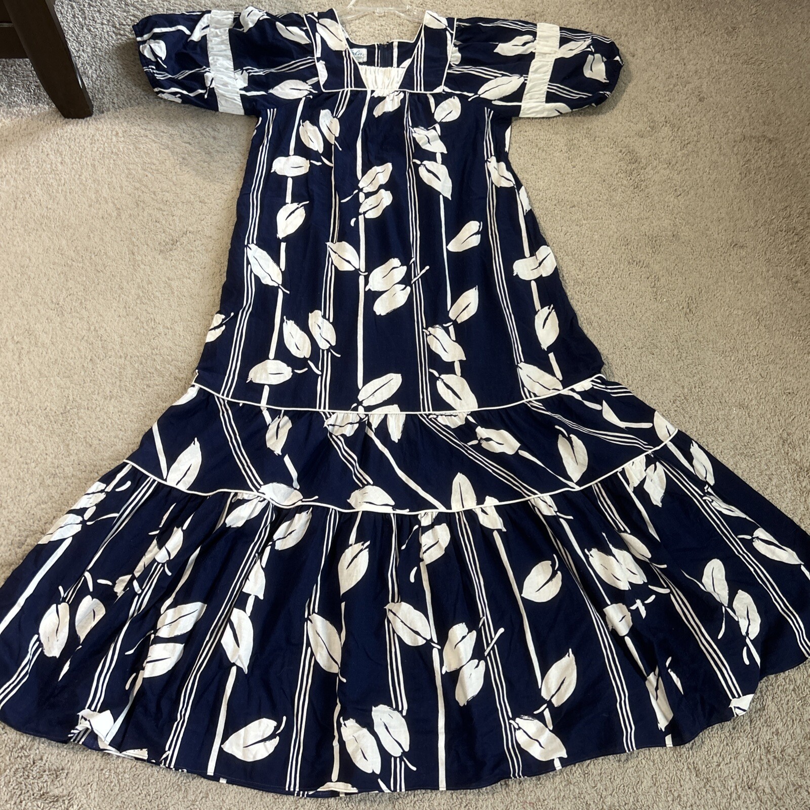 Vintage Lola Hawaii Tierd Maxi Dress With Balllon Sleeves Sz 16 Tall ,Pockets