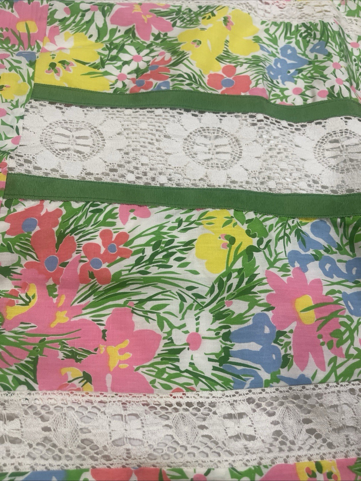 Vintage Floral Patchwork Strapless Dress Skirt Lace Cottagecore 70s Prairie Pink