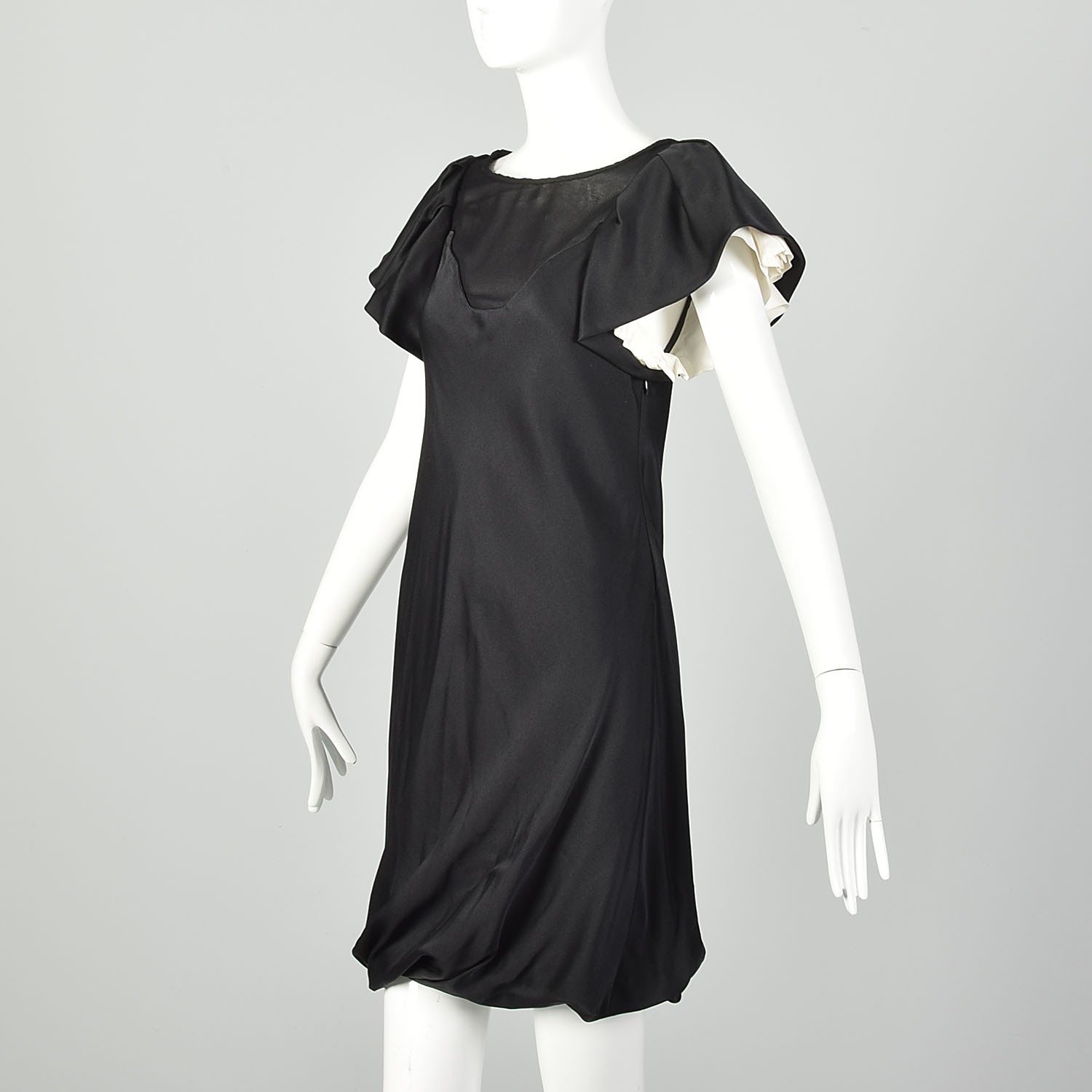 Small 2000s Dress LBD Little Black Bubble Hem Dress Sheer Silk Sexy Cute Dress