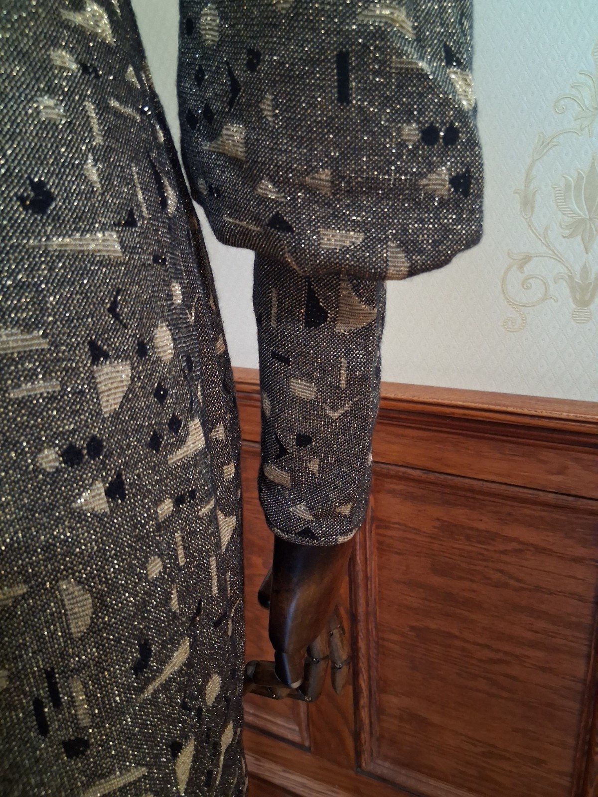 Vintage 80s All that Jazz Metallic Gold New Wave Puff Sleeve Bodycon Mini Dress