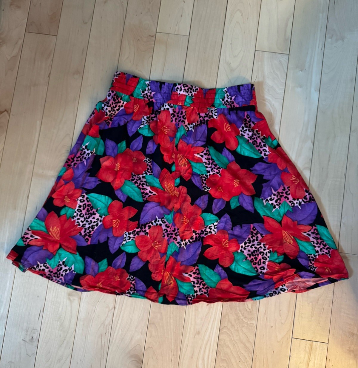Vintage Floral Animal Print Skirt 80s 90s Stretchy M/L
