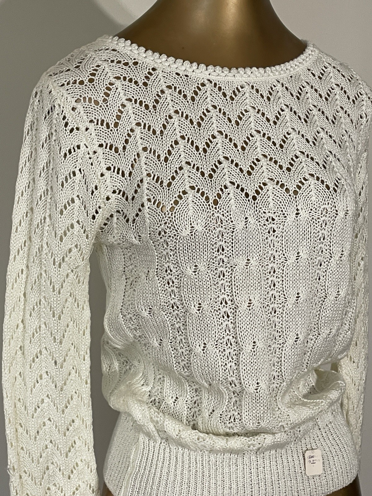 Vintage 80s NWT Cuddle Knit White Hollow-out Lightweight Sweater