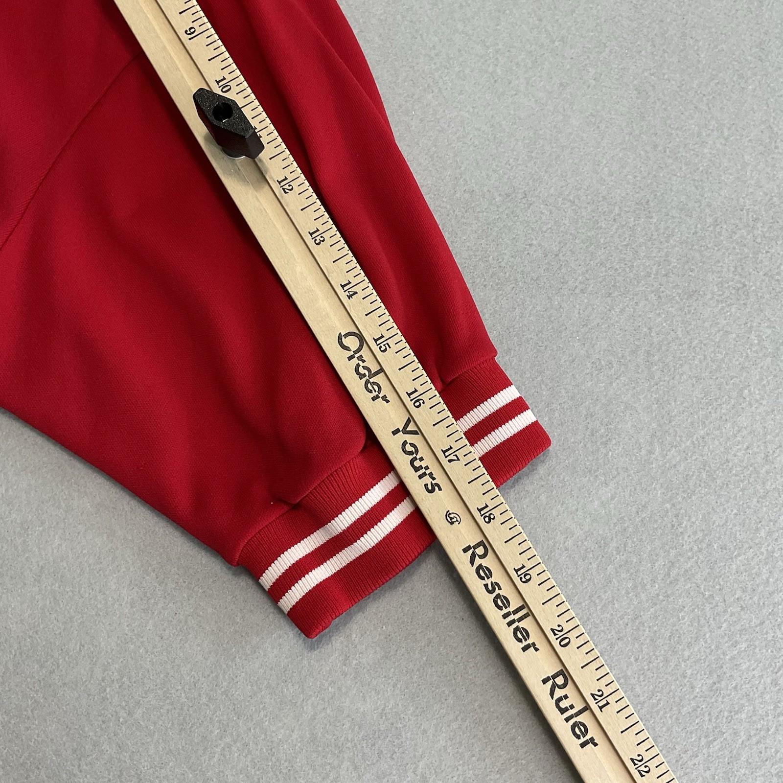 70s 80s Vintage Red Tshirt White Stripes Banded Short Sleeves & Waist L-XL