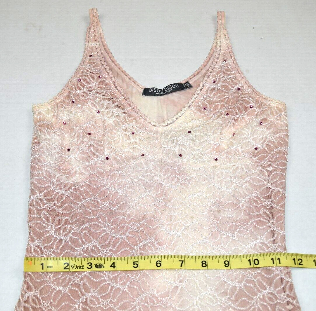 Vintage Dress Bisou Bisou Size S 90s Pink Clouds Tie Dye Sequins Layered Lace