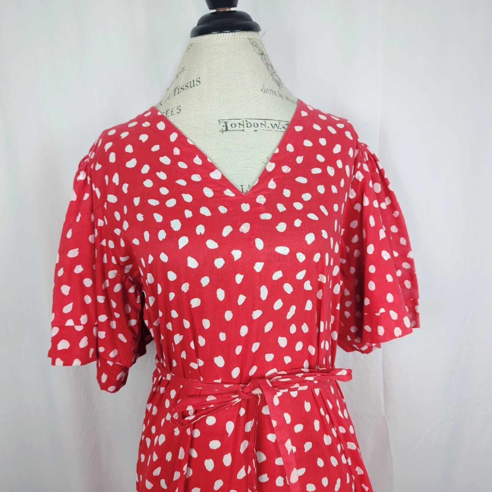 Vintage 70s Stanley Sherman Dress Medium Red Flamenco Polka Dot