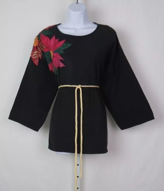 VTG 1970s 80s ALFREDO’S WIFE COTTON BUTTON FRONT SHIRT BLACK ETHNIC PATTERN SM