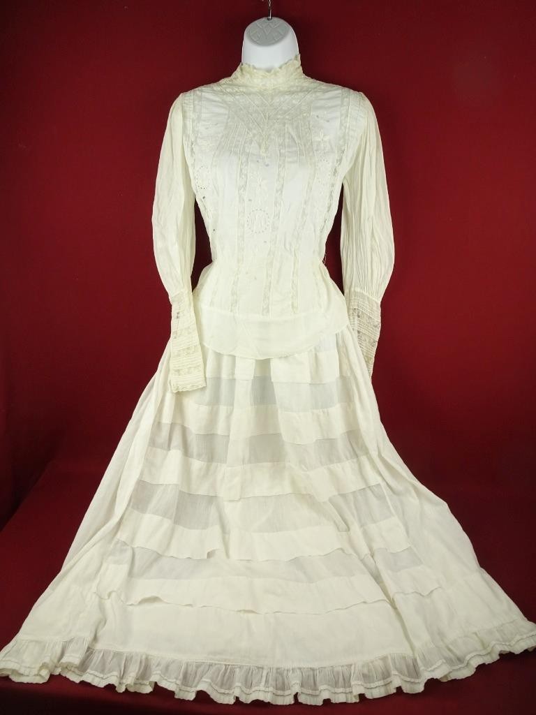ANTIQUE VICTORIAN RUFFLED BUSTLE PETTICOAT SLIP AND SHEER SHIRTWAIST BLOUSE