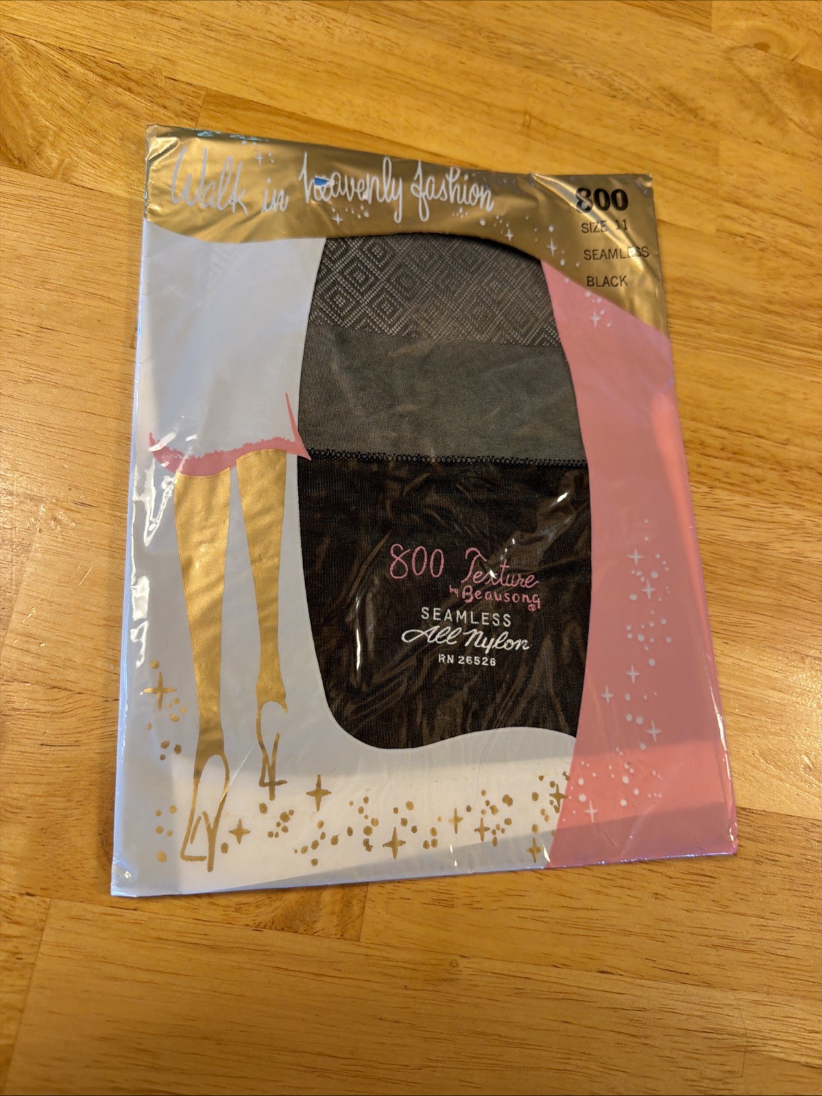 Vintage Beausong 800 Texture Seamless All Nylon Stockings Size 11 Black RN 26526