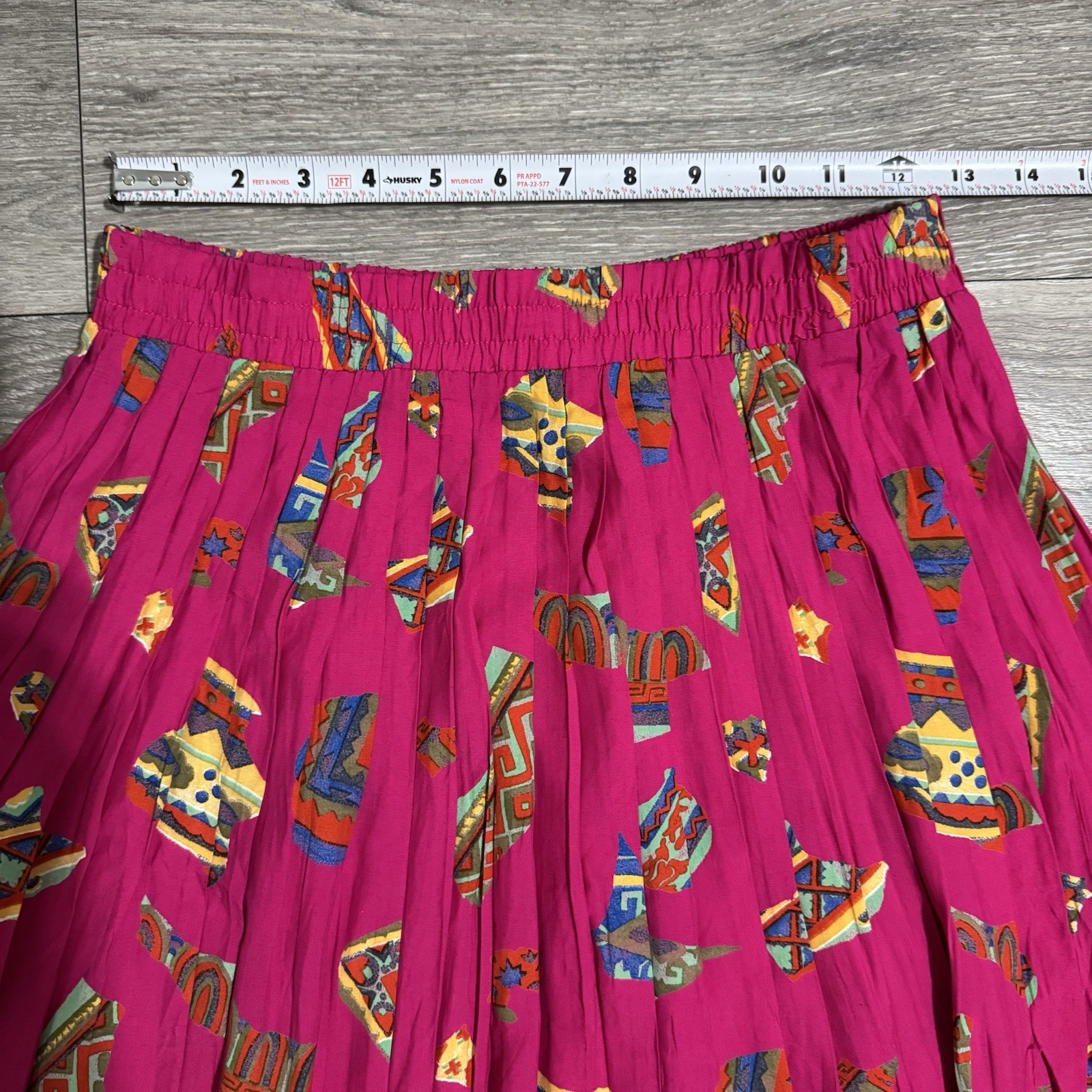 Vintage Melrose Dresses Pink Tribal Print Knee Length Pleated Skirt Size S