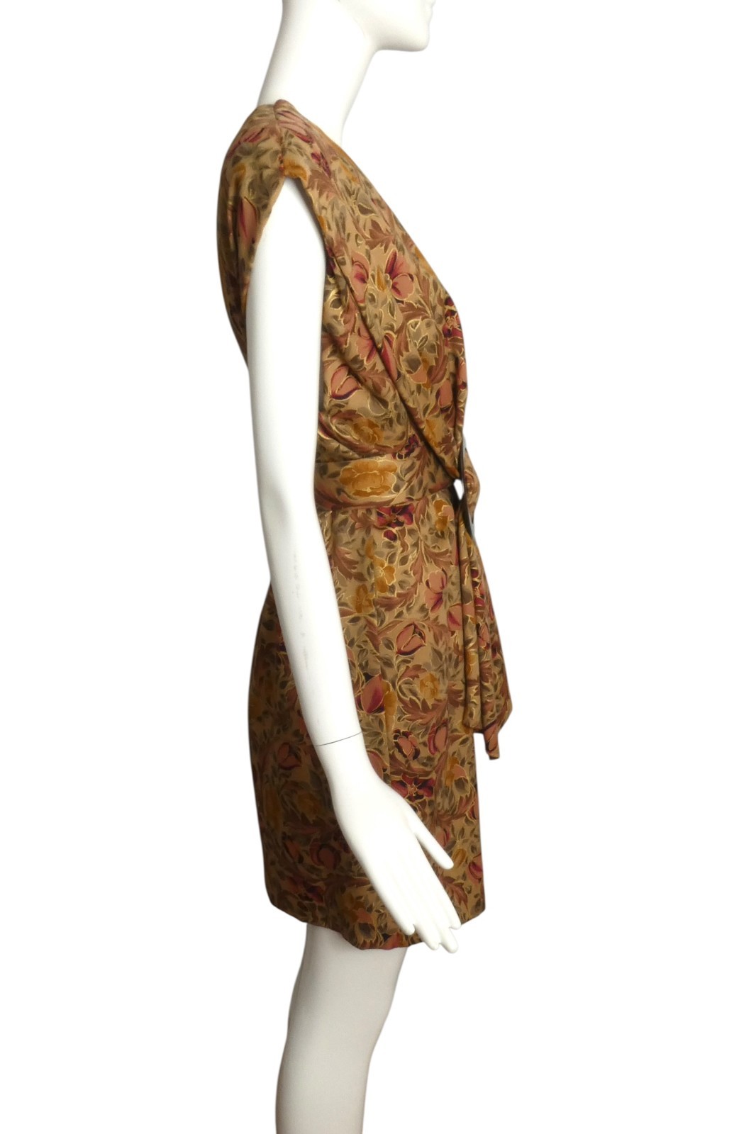 PIERRE CARDIN HAUTE COUTURE- 1990 Brown Floral Wool Dress, Size 8