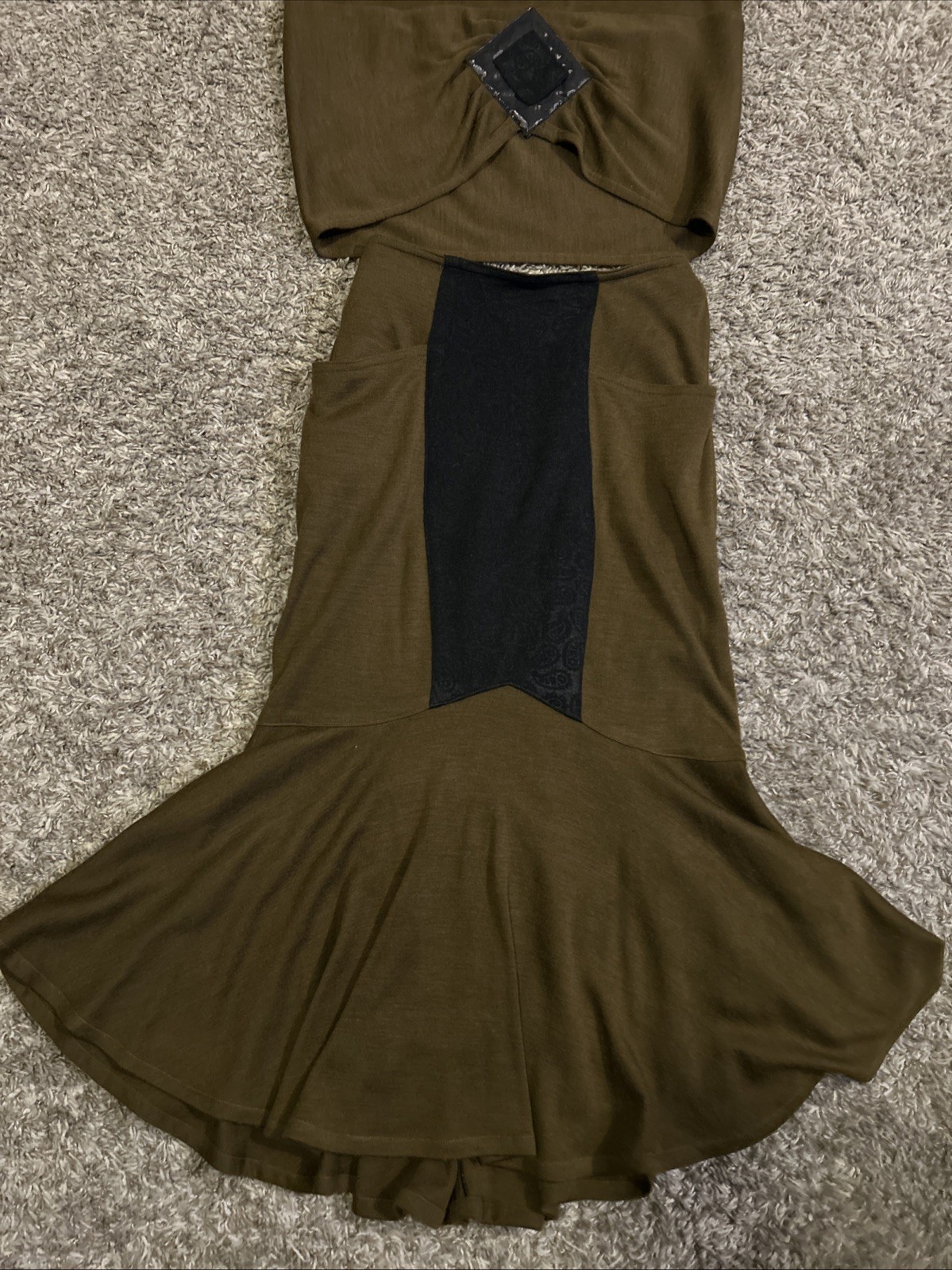 VTG Leadermode 2pc Skirt Set M Brown Gold Metallic 80s 90s Party Edgy