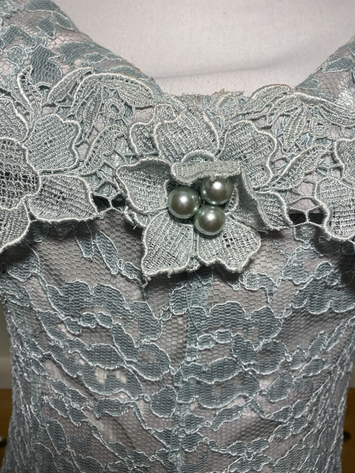 Vtg 80s Dress Cachet By Bari Protas Sage Green Lace Full Length Gown Sz 12