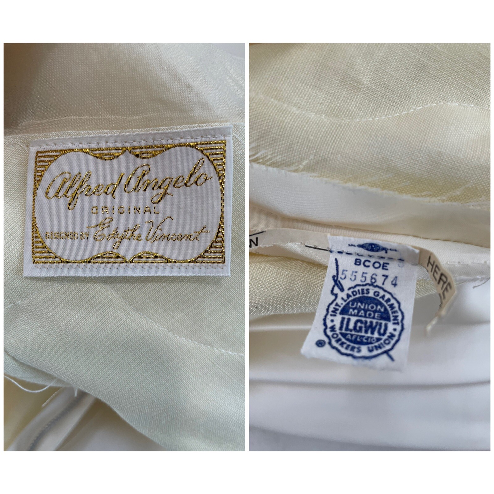 1950s Vtg Edythe Vincent Alfred Angelo Ivory Lace Long Sleeve Wedding Dress