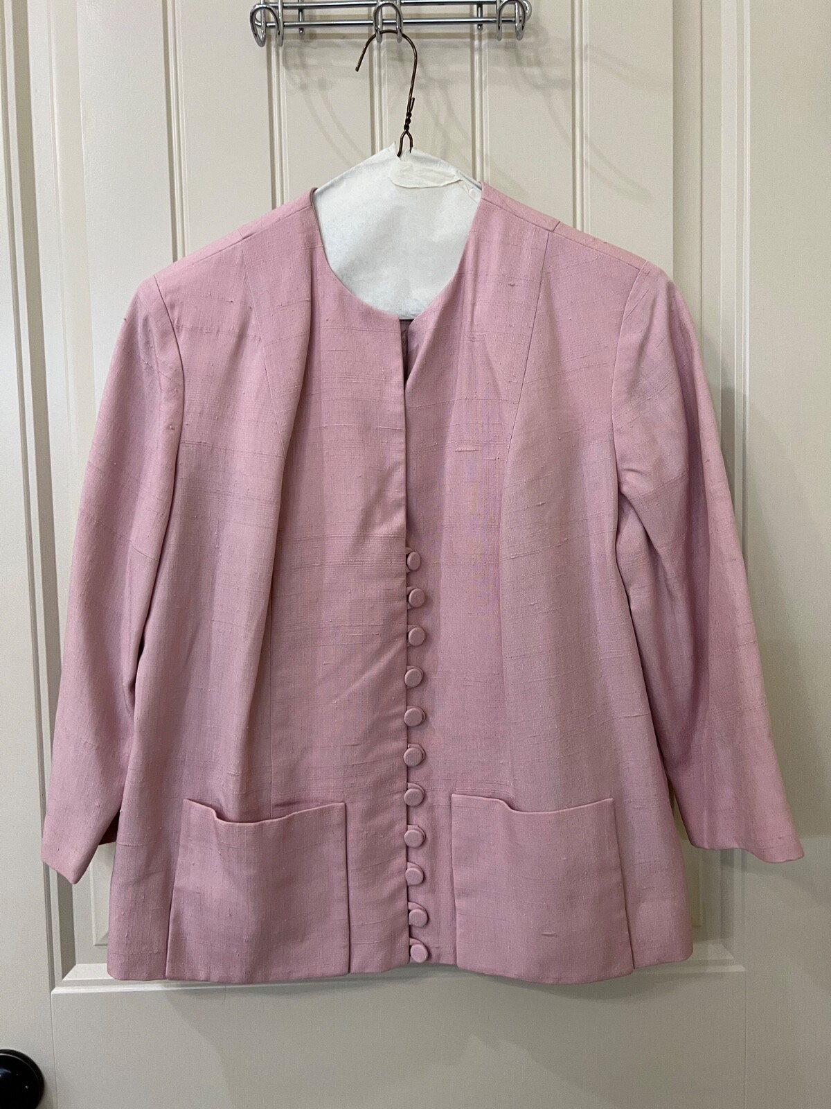 1950’s 60s Ann Murray Silk Dupioni Sheath Jacket Pink 3/4 sleeves Large 40″ bust