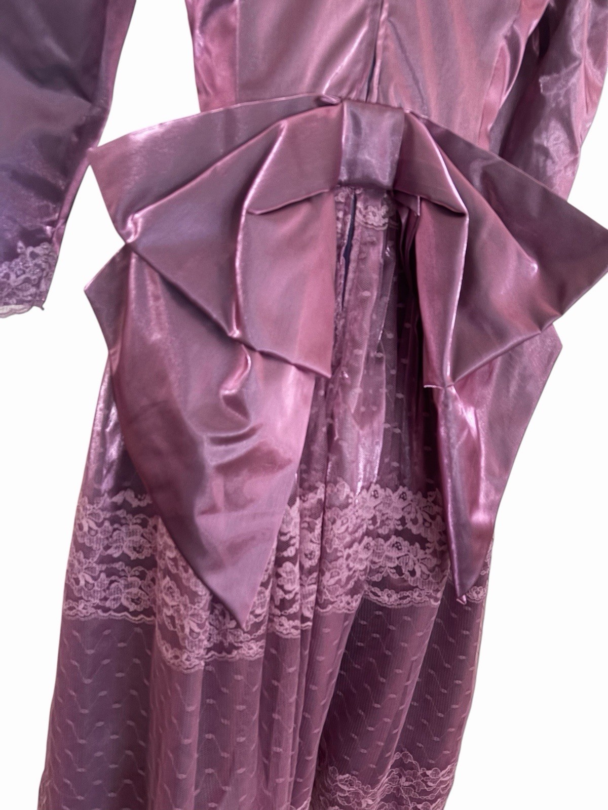 Vintage 80s Iridescent Purple Satin Lace Dress Size S M