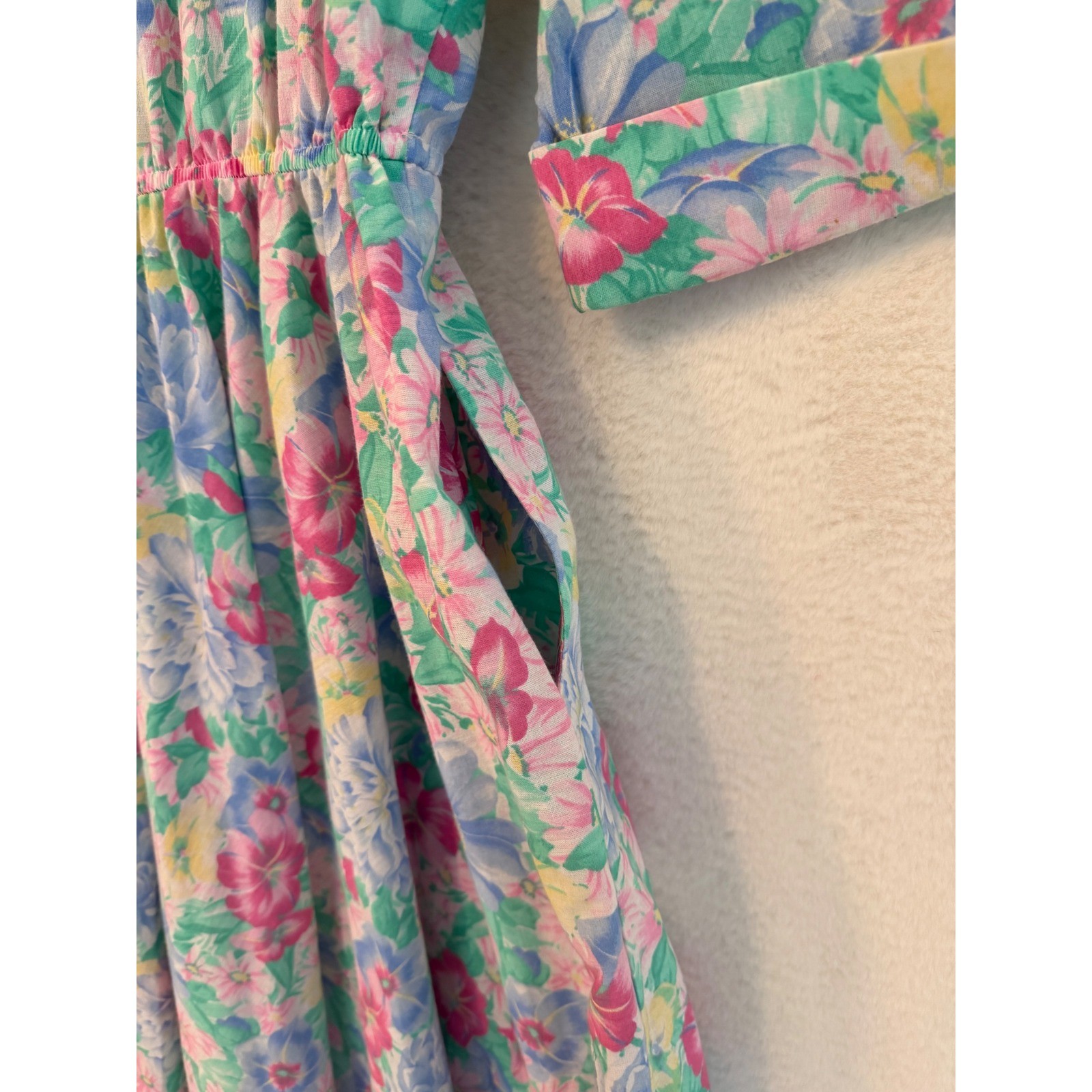 Vintage The American Shirt Dress Floral Cotton Midi Dress Pink Blue 14P USA Made