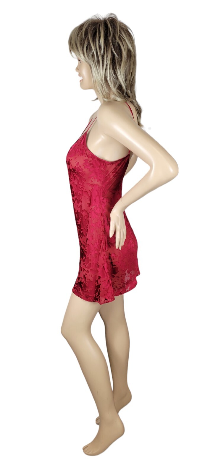 Vintage 1990’s Valentino Intimo Red Silk Babydoll Nightgown Slip Sheer Burnout M