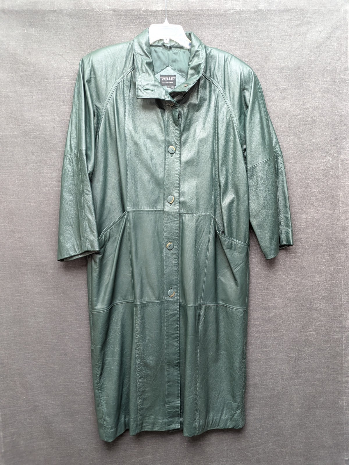 Vintage Pelle Leather Trenchcoat Dark Green Hipster Y2K Quiet Luxury Size L