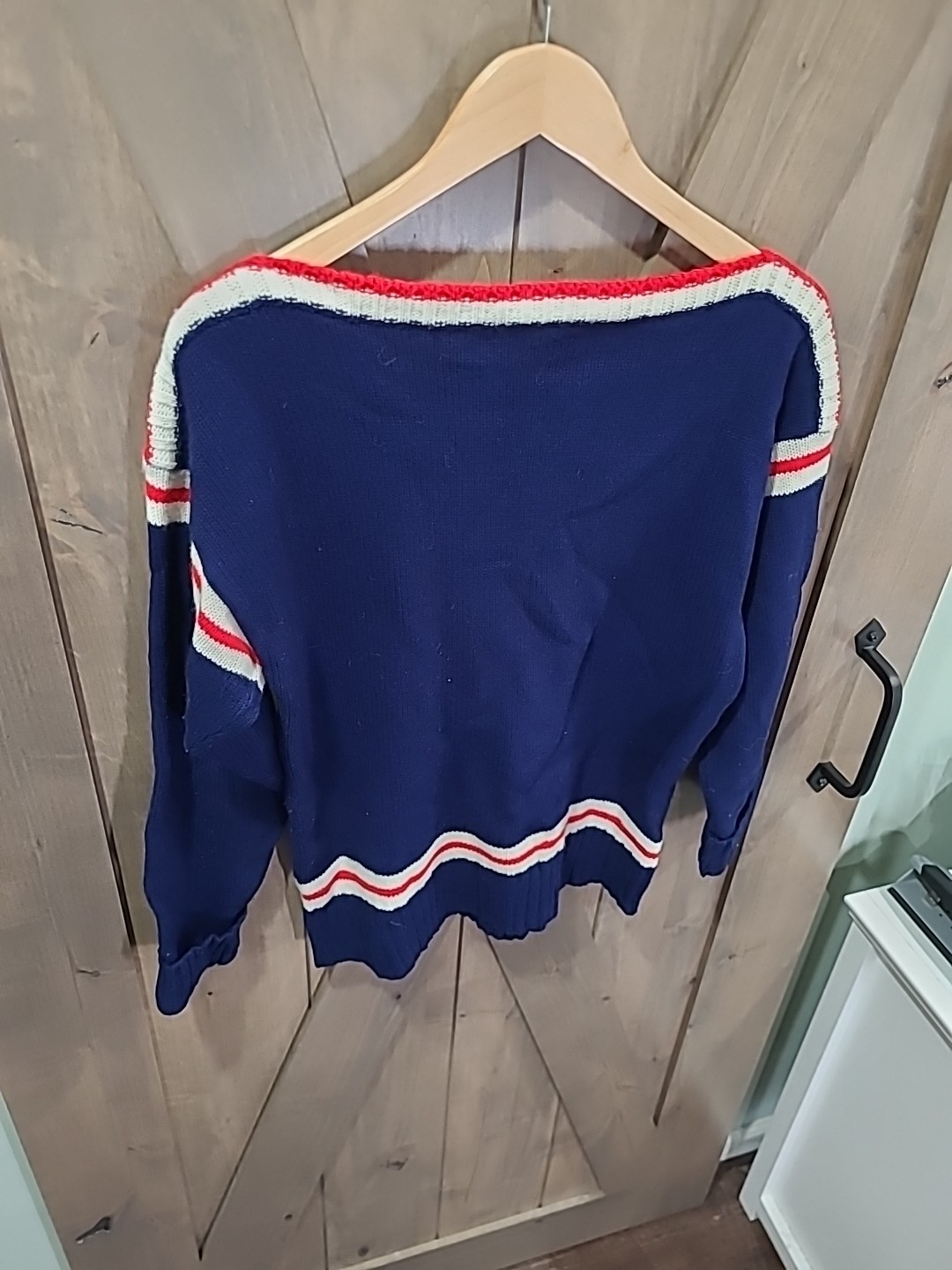 Vintage Wool Blend Pierre Cardin Boatneck Sweater Red White Blue