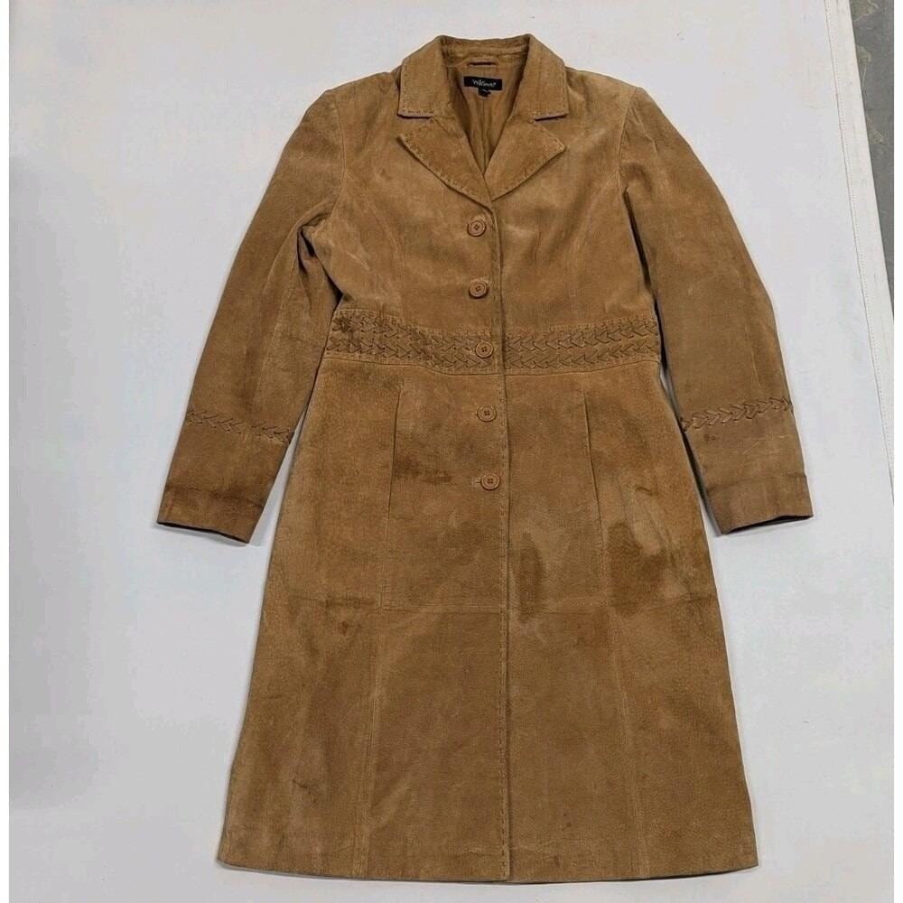 Boho Western Suede Leather Coat Cognac Midi Braided Y2K Festival Cowgirl Medium