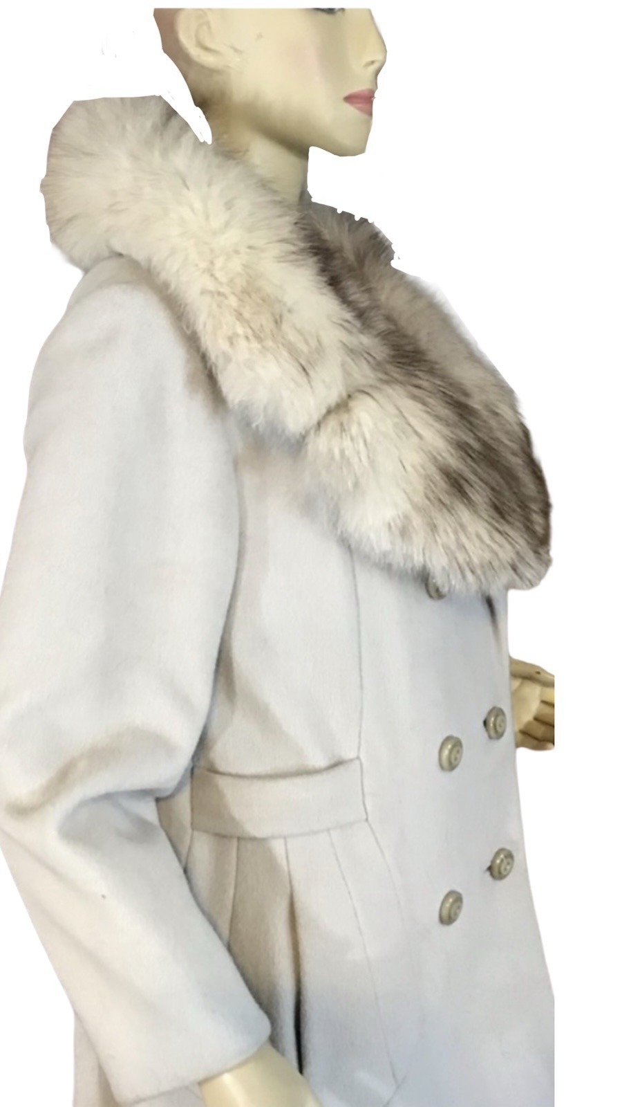 VINTAGE CIRCA 1970’S SABRINA GRAY WOOL AND FOX FUR COLLAR COAT SZ APPX SMALL