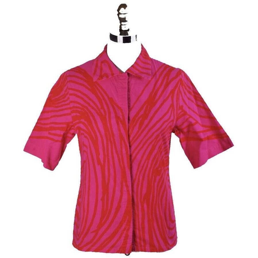 Vtg 60s 70s Vuokko Shirt Iconic Wave Stripe Print Pink Orange Cotton Marimekko