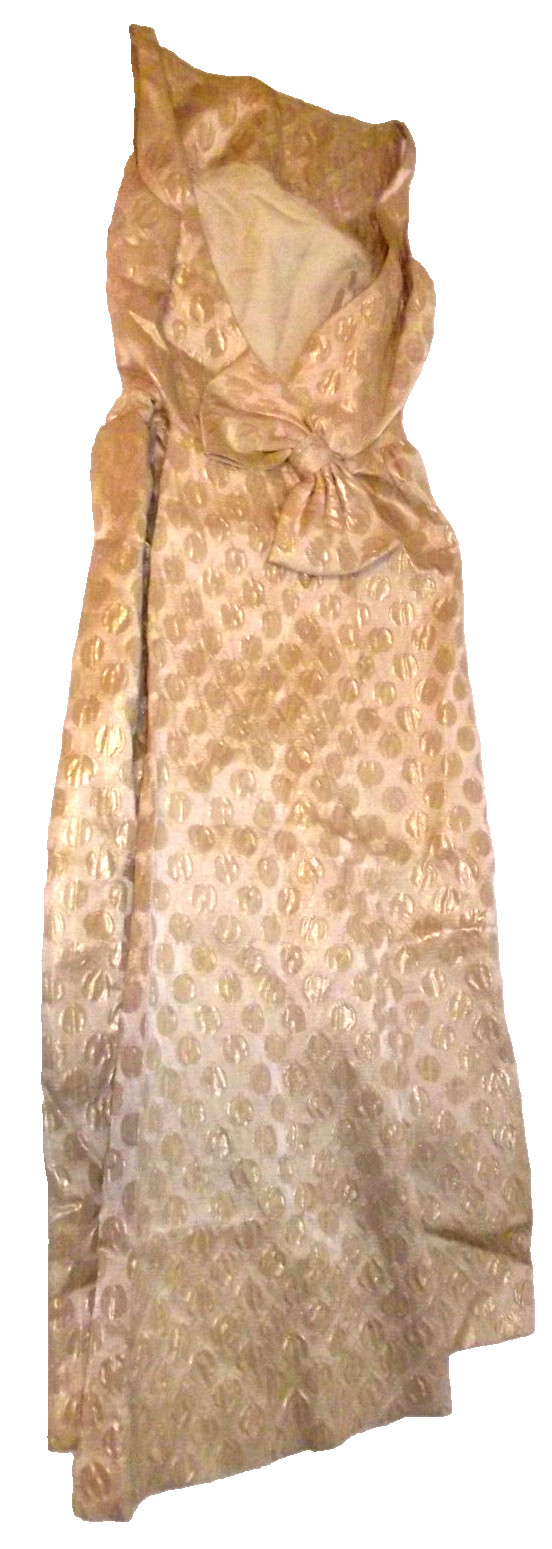 1940s Sandra Sage Creation Formal Petite Cream/Gold Dress Sleeveless Open Back